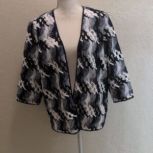 Blue and White Patterned Open Cardigan